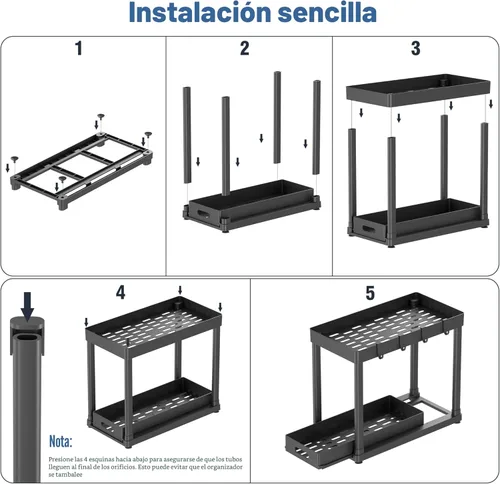 Miniatura 7 de Paquete de 2 organizadores de almacenamiento extraíbles, organizador para debajo del fregadero y almacenamiento para baño y cocina, organizadores