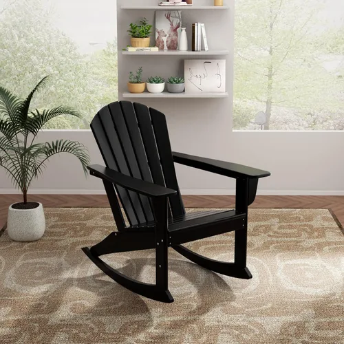 WO Home Furniture Silla Mecedora de Patio al Aire Libre Tradicional HDPE Resistente a los Rayos UV (Negro)