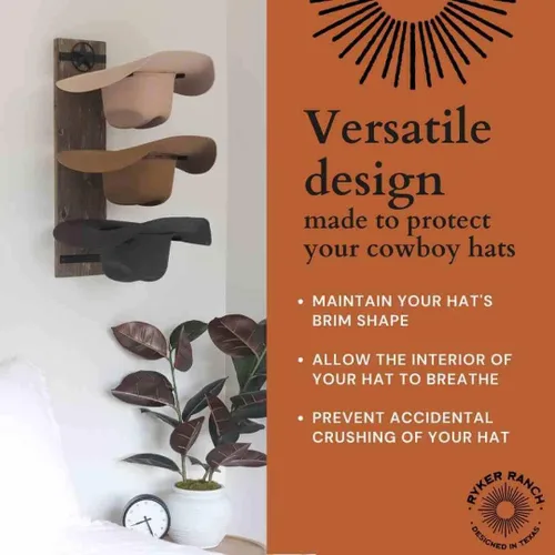 Miniatura 4 de Ryker Ranch Perchero de sombrero de vaquero para pared Perchero para sombreros occidentales Percha para sombreros de vaquero de madera rústica