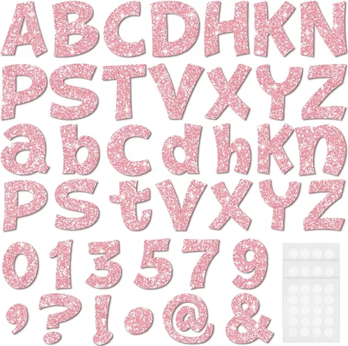 Miniatura 13 de Colarr 144 letras con purpurina para tablero de anuncios para el aula, números, símbolos de puntuación, letras troqueladas de 4 pulgadas con punto