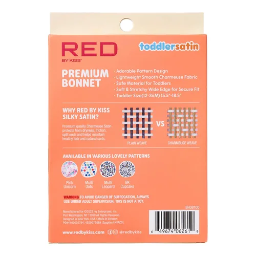 Miniatura 4 de Red by Kiss Gorro de satén para dormir para niños pequeños, suave, elástico y seguro, protege el cabello frágil del encrespamiento y la rotura