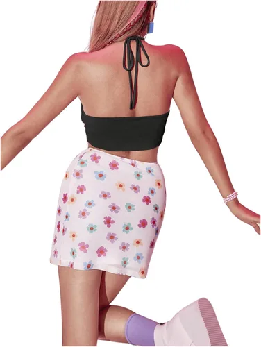 Miniatura 2 de MakeMeChic Top corto acanalado con espalda abierta para mujer