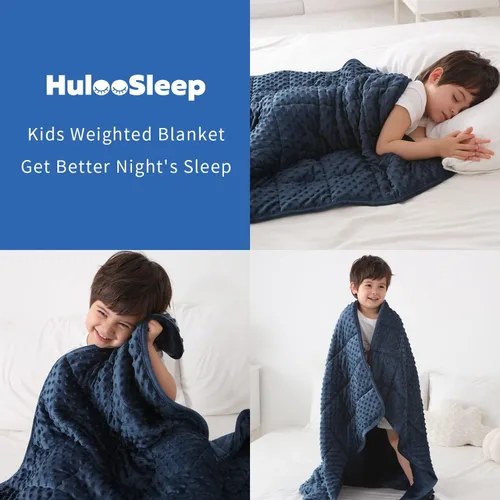 Miniatura 4 de Huloo Sleep Manta con peso para niños, tamaño individual, 5 libras (36 x 48 pulgadas, azul marino) Manta transpirable suave con peso Minky