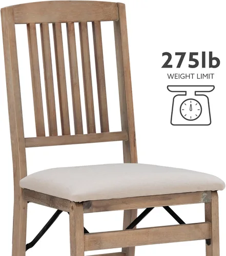 Miniatura 4 de Linon Keira - Juego de 2 sillas plegables de madera rústica natural con asiento tapizado beige y respaldo de misión