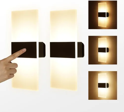 Miniatura 10 de MEHIDFY Juego de 2 apliques de pared, lámpara de pared regulable con control táctil, apliques de pared LED recargables, luces de pared a