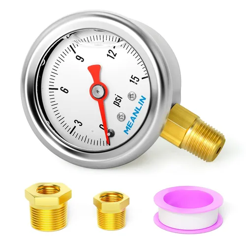 MEANLIN MEASURE 0~15 Psi de acero inoxidable 1/8" NPT esfera de 1.5", manómetro relleno de glicerina, relleno de líquido, agua, aceite y aire,