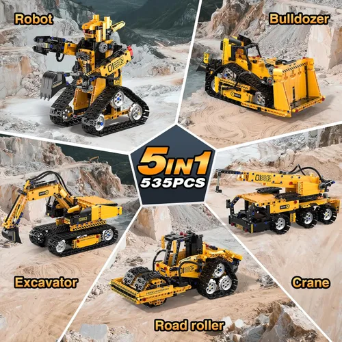 Miniatura 2 de Kit de robótica STEM 5 en 1 para niños de 6 a 14 años, excavadora STEM remota y controlada por aplicaciones/camión/robot/topadora/rodillo, 535