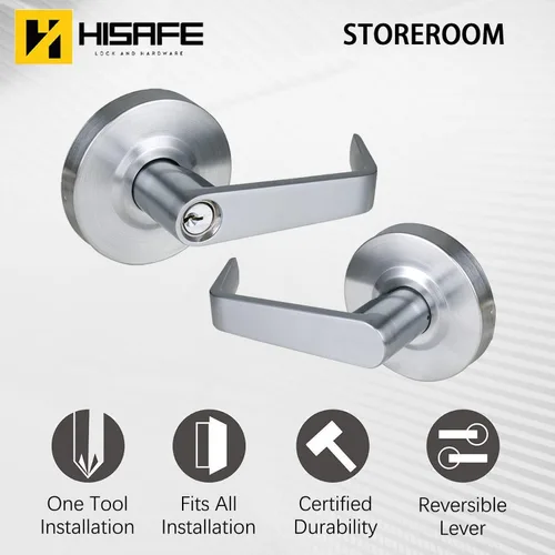 Miniatura 2 de Manija de puerta de almacén comercial resistente, manija de puerta ADA de grado 2, acabado en cromo satinado, manija ergonómica UL de 3 horas