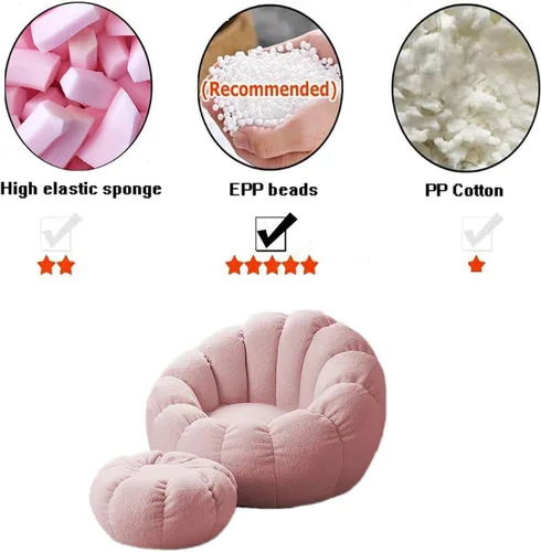 Miniatura 3 de Funda para silla de puf de pétalos de peluche, sofá Lazy Sack suave (sin frijoles) para niños, adultos, parejas, relleno de puf, espuma