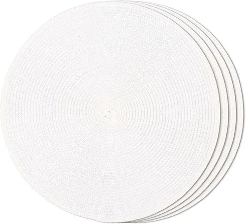 Miniatura 13 de FunWheat Juego de 6 manteles individuales redondos trenzados para mesas de comedor, tejidos, lavables, antideslizantes, de 15 pulgadas