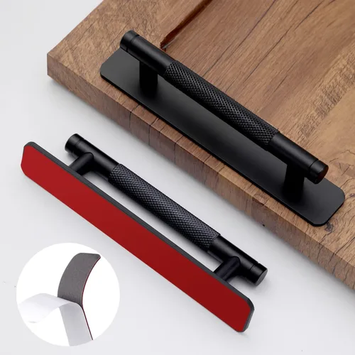 Miniatura 7 de Paquete de 2 manijas planas autoadhesivas de 5 pulgadas de 5.039 in, color negro mate, con placa base, tiradores de gabinete de aluminio