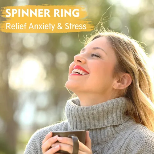 Miniatura 10 de LAOYOU Anillo giratorio para aliviar la ansiedad y la ansiedad para mujer, acero inoxidable de 0.236 pulgadas, con purpurina, para aliviar