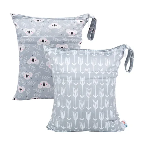 Miniatura 50 de ALVABABY 2 bolsas de pañales de tela para ropa húmeda, reutilizables con dos bolsillos con cremallera, para viajes, playa, piscina, guardería