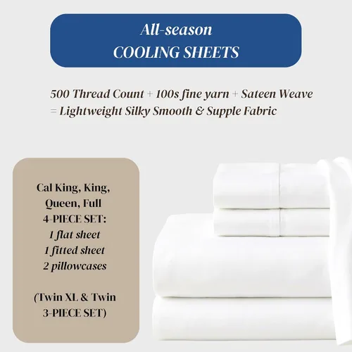 Miniatura 2 de Beckham Hotel Collection Juego de sábanas tamaño Twin 100% algodón, ropa de cama de satén de lujo 500TC, bolsillo profundo de 16", que absorbe