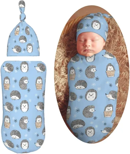 Lindos erizos azules para recién nacidos, conjuntos de gorros, manta suave para bebé, saco de envolver para baby shower, regalo para niños y niñas