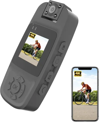 Mini cámara corporal 4K con grabación de video, cámara corporal WiFi portátil con lente giratoria de 180° y visión nocturna para trabajo, viajes y