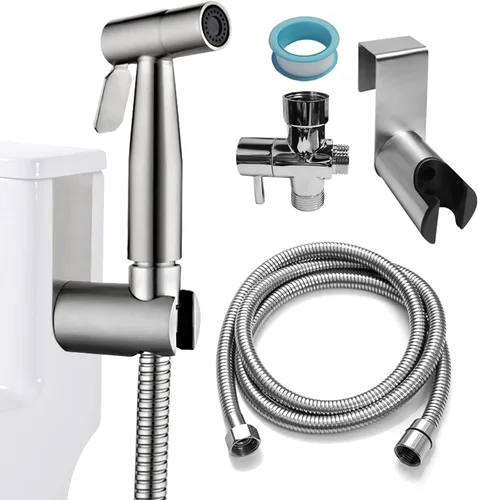 Ikaufen Pulverizador de bidé de mano para inodoro, control de presión de agua ajustable, accesorio de manguera de bidé para baño, rociador de ducha,