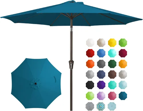 Miniatura 24 de JEAREY Sombrilla de mesa de patio al aire libre de 9 pies con botón de inclinación y manivela, sombrilla de mercado, 8 varillas resistentes, Verde