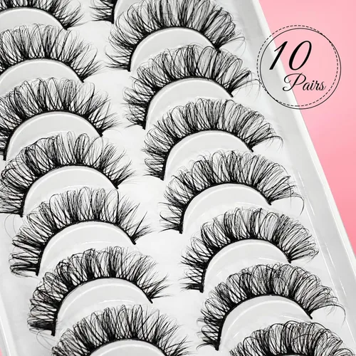 Miniatura 62 de 10 pares de pestañas rusas 3D voluminosas, con curvatura DD, pestañas postizas de visón sintético, pestañas de 19/32 de pulgada que parecen S09