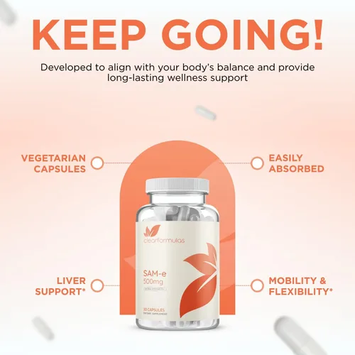 Miniatura 4 de Clear Formulas Bioactive SAM-e 500 mg - Suplemento SAM-e de alta resistencia con forma S, S biológicamente activa para el hígado y el estado