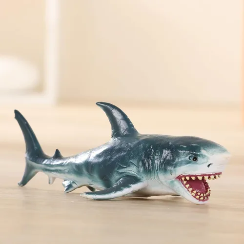 Miniatura 4 de Gemini&Genius Figura de acción de animal marino, gran tiburón blanco, modelo de tiburón megalodón, juguete de goma suave, realista, tiburón océano