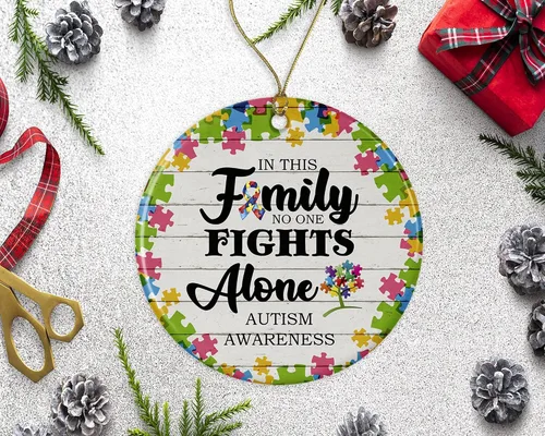 Miniatura 2 de Adorno de Navidad de conciencia sobre el autismo, adorno de cerámica para autismo, regalo para árbol genealógico, adorno de Navidad, regalo