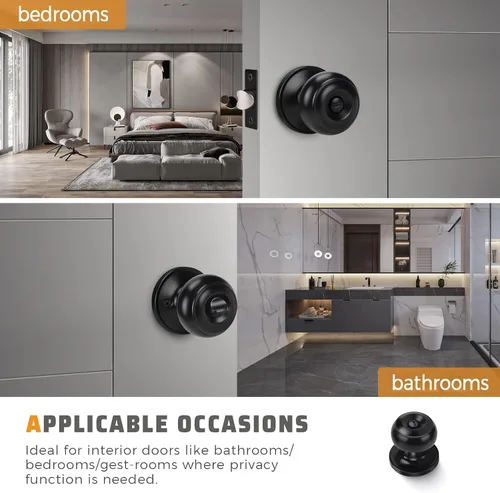 Miniatura 3 de KNOBWELL - Paquete de 1 manija de puerta moderna, manija de puerta negra mate para baño, manijas de puerta para habitación con cerradura, manija