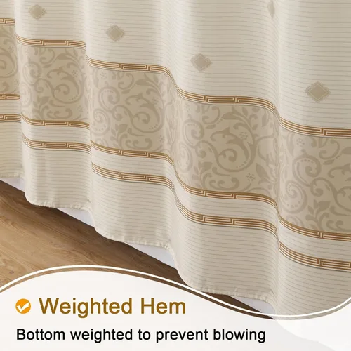 Miniatura 5 de Cortina de Ducha Larga de Tela, Cortinas de Ducha con Estampado de Rayas Beige y Damasco Taupe para Baño, Cortinas de Baño Impermeables, 72" An x