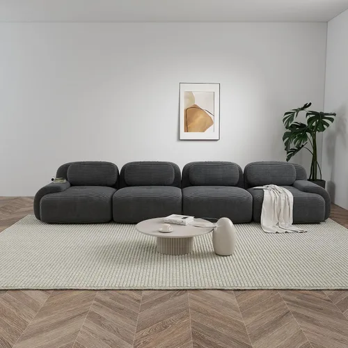 Miniatura 52 de Sofá modular sin hueso de 117 pulgadas, sofá modular en forma de L para sala de estar, sofá comprimido con asiento profundo, sofá nube de pana