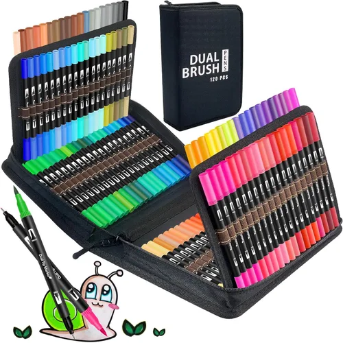 Halobios Rotuladores de doble pincel de 120 colores, marcadores artísticos con punta fina y punta de pincel para adultos, marcador para diario,