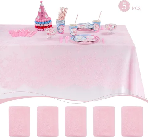 Miniatura 16 de Fanqisi Mantel de encaje azul de 5 piezas de 60 x 120 pulgadas, manteles de encaje clásico para boda, cubierta de mesa de fiesta para despedida