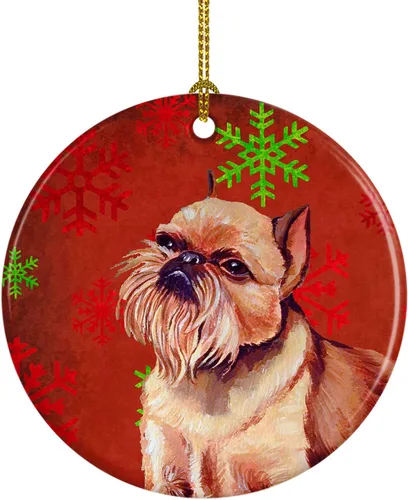 Miniatura 58 de Caroline's Treasures Bulldog English - Copos de nieve rojos y verdes, adorno de cerámica de Navidad, decoración colgante para el hogar, Navidad