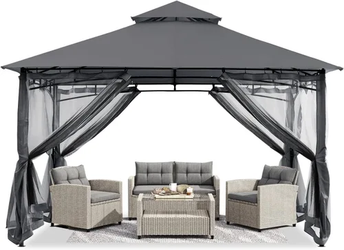 Miniatura 14 de ABCCANOPY Gazebos para patios de 10 x 10 pulgadas, kiosco con marco de acero para exteriores con mosquitera para césped, patio trasero, jardín