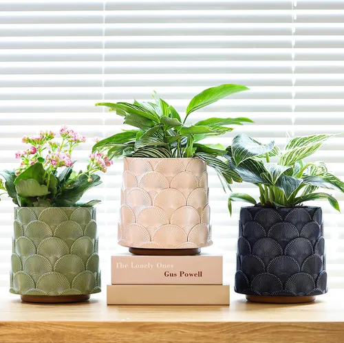Miniatura 2 de GUGUGO Maceta de Escamas Beige Perla, Maceta de Plantas Única y Bonita con Drenaje, Macetas Pequeñas Eclécticas y Coloridas para Flores para Plantas