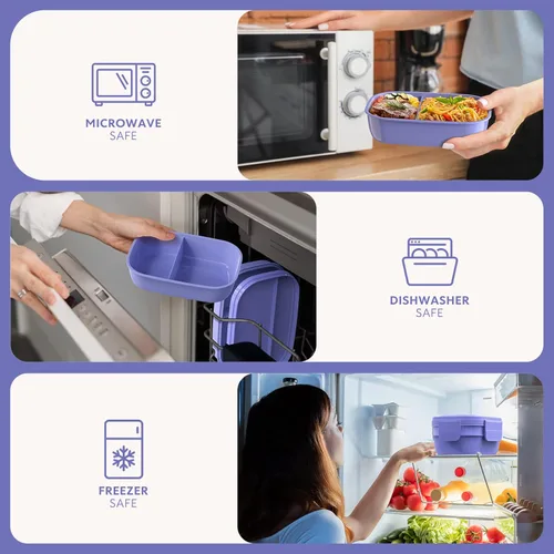 Miniatura 6 de HOMETALL - Lonchera bento apilable para niños y adultos, gran capacidad de 1900ml, contenedores de almuerzo a prueba de fugas con juego de cubiertos