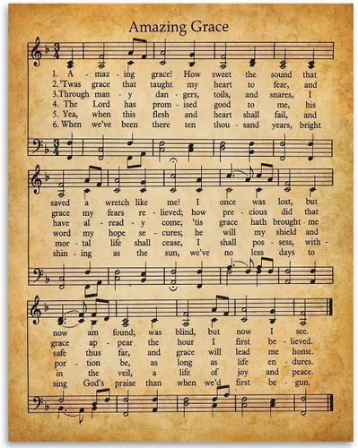 Amazing Grace - Póster artístico para pared, impresión artística sin marco de 11 x 14 pulgadas, gran inspiración, hojas musicales para regalo y