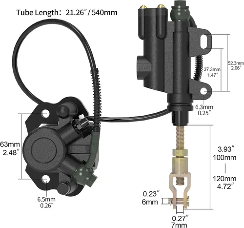 Miniatura 2 de RUTU Cilindro maestro de freno de pie trasero y pinza de freno de disco trasero reemplazo para 50cc, 70cc, 90cc, 110cc, 125cc freno trasero chino
