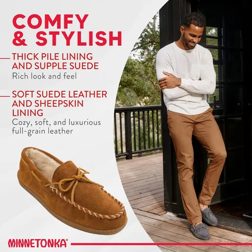 Miniatura 4 de Minnetonka - Pantuflas con suela rígida y forro de pelo para hombre