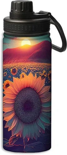 Miniatura 15 de OOZ Calavera y flores patrón 18 oz deportes aislados botellas de agua de acero inoxidable para correr, senderismo, ciclismo, escalada, negro Negro 8