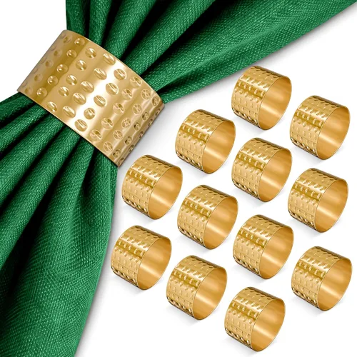 Miniatura 16 de Juego de 8 servilleteros dorados para decoración de mesa del Día de la Independencia, servilleteros de metal martillado de 1.8 x 1.1 pulgadas