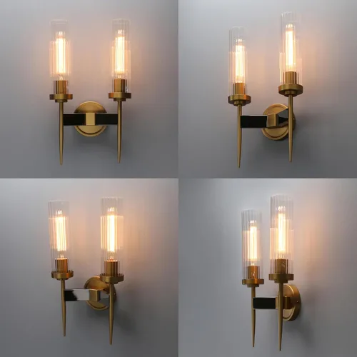 Miniatura 6 de Phansthy Aplique de pared de latón antiguo, lámpara de tocador de baño, iluminación de pared con pantalla de cristal blanco ciclinder de 2.8