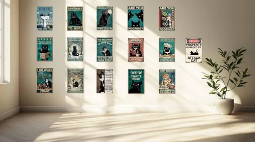 Miniatura 7 de Cartel divertido de gato negro en metal para decoración de baño, letreros de lata para baño, letreros de pared, decoración divertida para inodoro