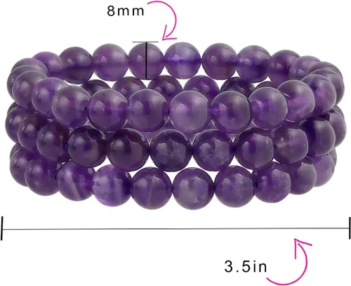 Miniatura 50 de Bling Jewelry Juego de 3 pulseras elásticas unisex apilables con cuentas redondas de 0.315 pulgadas para mujeres, adolescentes y hombres, multihebra