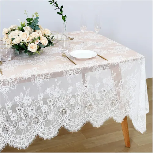 Fanqisi 2 manteles de encaje blanco de 60 x 120 pulgadas, rectangular, vintage, bordado, para bodas, fiestas, hogar, exteriores, decoración de mesa