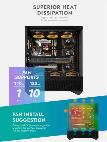 Miniatura 3 de darkFlash DY460 ATX Caja de PC Gaming Full-Tower, alto flujo de aire, 4×ventiladores ARGB PWM incluidos, vidrio templado de vista completa de 330°