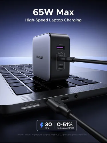 Miniatura 4 de UGREEN Adaptador de viaje USB C de 65 W, cargador rápido plegable con enchufes de EE. UU./Reino Unido/UE, adaptador de corriente internacional de 3