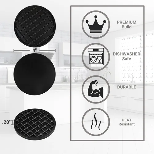 Miniatura 2 de Posavasos con soporte, 4 unidades, posavasos para bebidas calientes o frías, duradero, antideslizante, antiadherente, negro (negro)