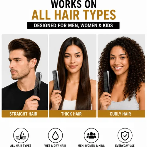 Miniatura 4 de Juego de 6 peines de peluquería profesionales de 9 pulgadas para hombres y mujeres, peine de dientes finos y anchos, peine de corte desenredante