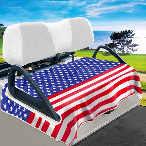 Miniatura 18 de YOKYHOM Fundas de asiento de carrito de golf con bandera estadounidense para 2/4 plazas, manta patriótica de Estados Unidos mantiene los asientos