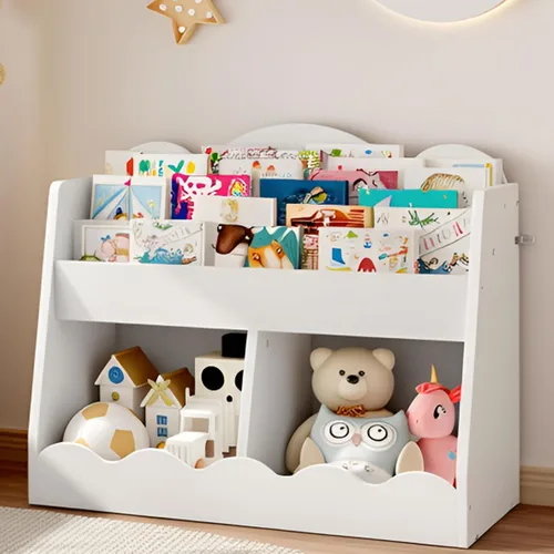 Miniatura 10 de CHOEZON Estantería infantil y almacenamiento de juguetes, estantería para niños con 2 cubos de juguetes, estante para libros para habitación